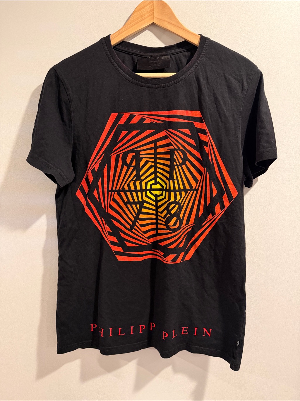Philipp Plein Black Shortsleeve Tee With Red And Yellow Gradient Graphic